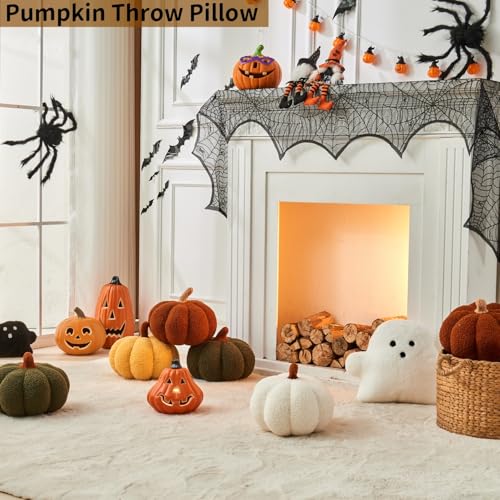 Pumpkin Throw Pillows Set - White and Brown Halloween Fall Decor 11.8 x 6 inches