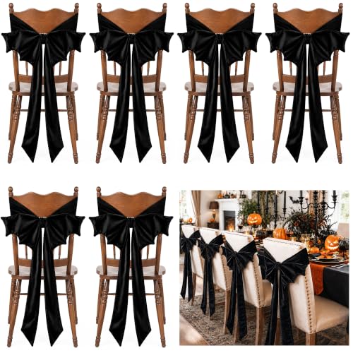 Black Velvet Chair Bow Sashes - Halloween Party Decorations - 6 Pcs (Black / 6 Pcs)