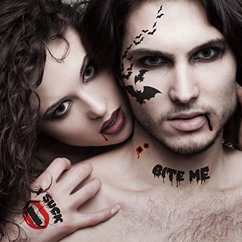 Vampire Temporary Tattoo Kit with Bite Marks Bats Blood Drops Fun Phrases - Vampire Variation