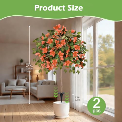 Orange 4FT Artificial Bougainvillea Tree with Ground Spike - Fall Outdoor Decor