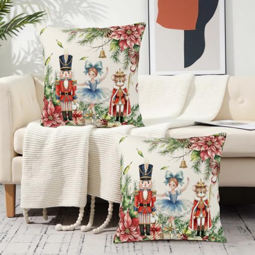 Christmas Pillow Covers 18x18 Pack of 2 - Nutcracker Pink Holiday Decor