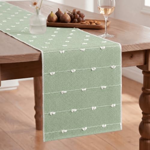Cotton & Polyester Sage Green Rustic Table Runner - 12 x 72 Inch Farmhouse Dining Decor