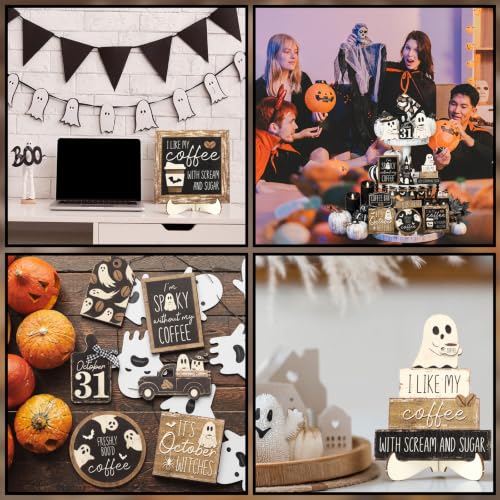 Halloween Ghost Coffee Tiered Tray Decor Set - 17 Pcs Fall Farmhouse Style Variation