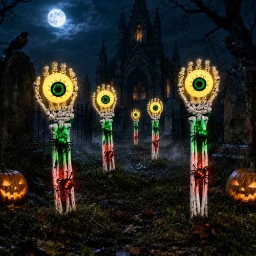 Halloween Skeleton Hands with Eyeball Lights Outdoor Decor - Warm & Green
