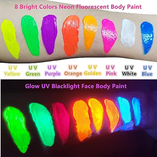 UV Blacklight Neon Gold Face & Body Paint Set - Fluorescent Glow Makeup for Parties