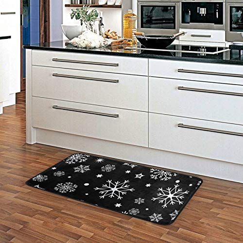 Indoor Doormat Non Slip Floor Rug - Washable Christmas Snowflake 39x20 Inch - Black
