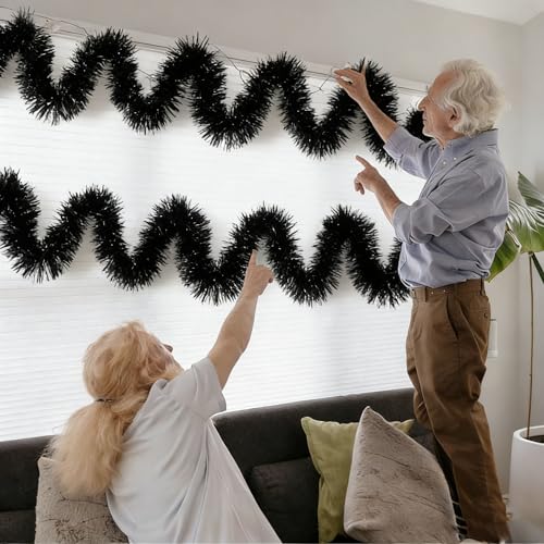 Black Tinsel Garland - 33 Ft Halloween, Gothic, Masquerade & Party Decor - Variation: Black