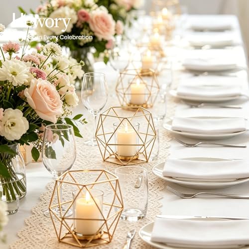 Gold Geometric Tealight Candle Holders Set - 6 Pieces Wedding Centerpieces
