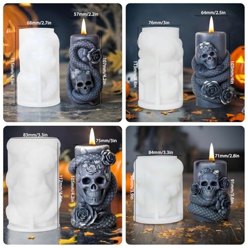 Silicone Candle & Resin Molds Set - Snake & Skull Design, 4 Pieces