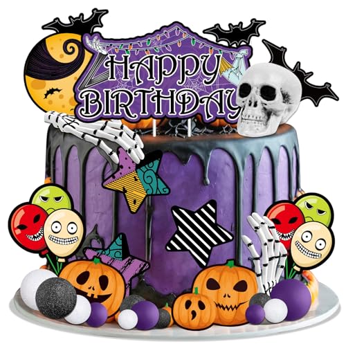 27pcs Halloween Birthday Cake Topper Set - Pumpkin Bat Moon Party Decorations