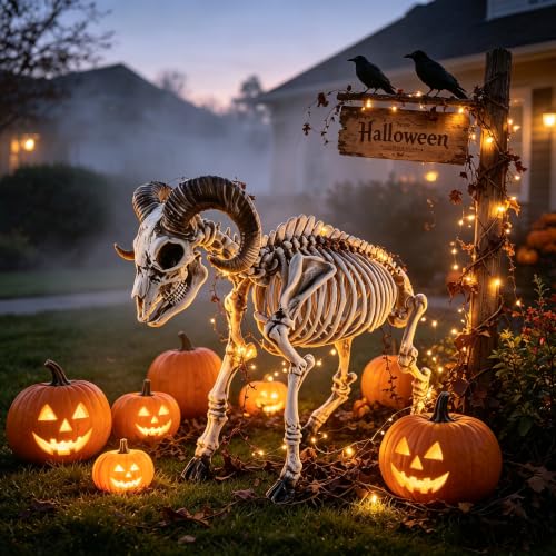 Halloween Skeleton Goat Decoration - 26 Inch Animal Skeleton for Haunted Decor - Variation: Goat
