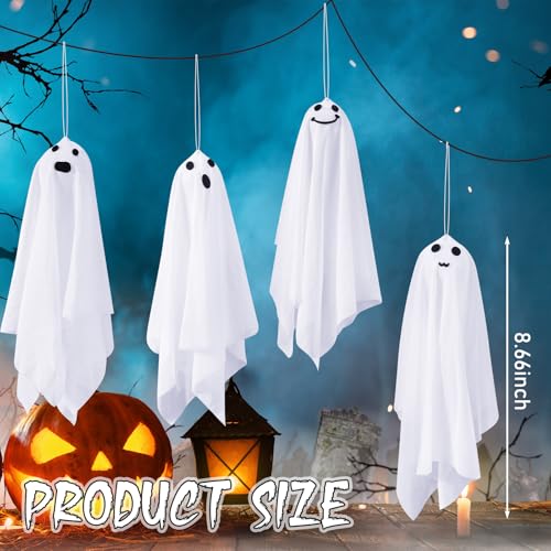 Halloween Hanging Ghost Decorations Set - 12 White Cloth Ghosts for Indoor Outdoor Spooky Decor