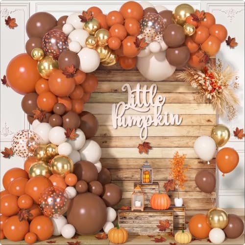 Autumn Balloon Arch Kit Fall Balloons Garland Decor Thanksgiving Party - Burnt Orange Brown White