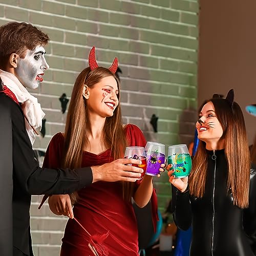Halloween Stemless Wine Glasses Set - 6 Pcs 15oz Witch Queen Tumbler