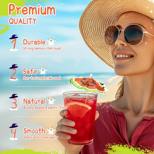100 Pcs Summer Halloween Cocktail Umbrellas & Cake Topper Picks - Tropical Spooky Party Decor
