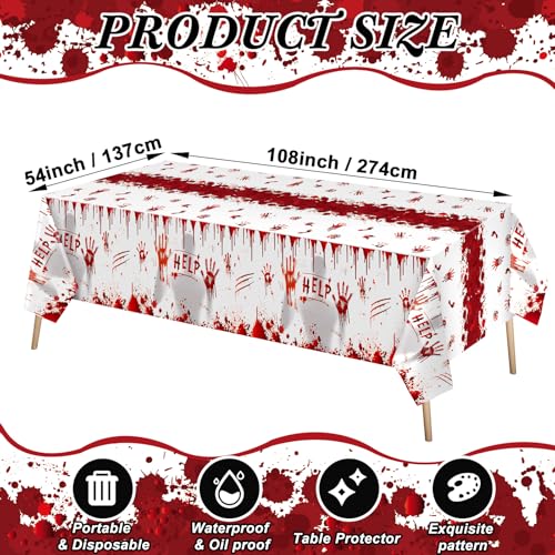 Bloody Halloween Tablecloth 3 Pcs 54x108 Plastic Cover - Festive Party Decor