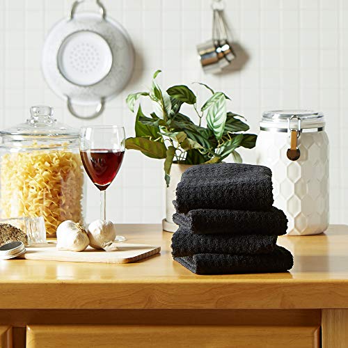 Black Waffle Dishtowel Set - 15x26 Inches, 4 Pieces, Cotton Kitchen Towels