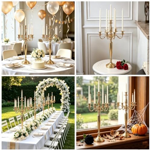 28in Gold 5-Arm Candelabra Wedding Centerpieces - Set of 2, Luxury Table Decor