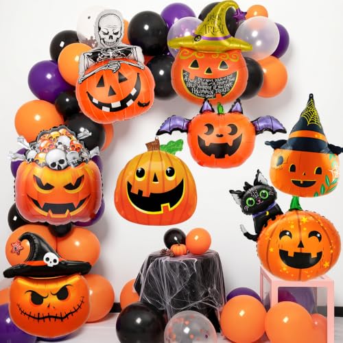 Halloween Pumpkin Balloons Set - 8 Foil Balloons for Spooky Party Decor