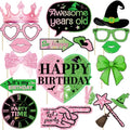 Pink and Green Halloween Party Photo Booth Props Set - Witch Theme Decorations