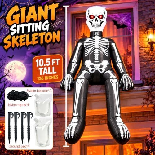 10.5FT Light-Up Halloween Skeleton Inflatable for Yard and Garden Decorations
