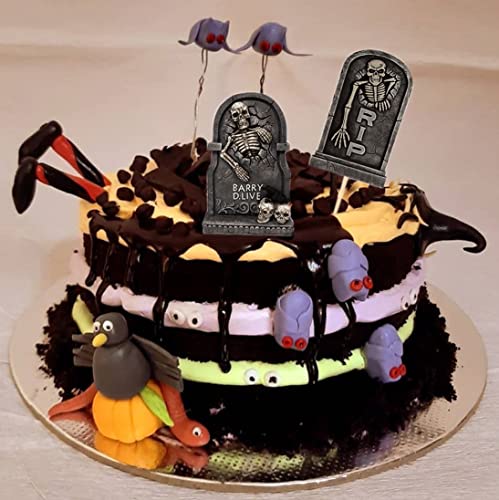 Halloween Tombstone Cupcake Toppers - 24 Pcs Scary Cake Decorations for Party