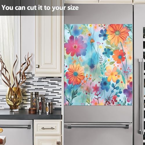 Colorful Flowers Dishwasher Magnet Cover Sticker 23x26 in - Magnetic Refrigerator Panel