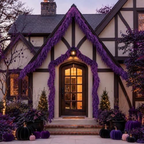 Purple Cedar Garland 9ft Artificial Christmas Decor for Indoor Outdoor | Reusable