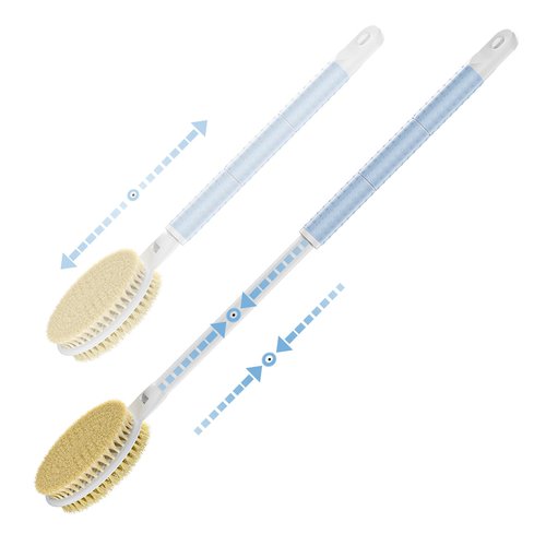 Shower Brush with Soft and Stiff Bristles,15"-23" Telescopic Long Adjustable Handle Dual-Sided Back Scrubber Bath Brush Body Exfoliator for Wet or Dry Brushing