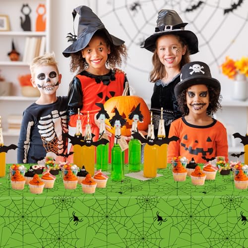 Green Halloween Spider Web Tablecloths - 2 Pack, Plastic Rectangular Table Cover for Party Decor