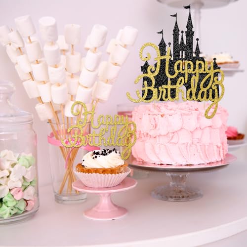 Black Castle Cake Topper Glitter Spooky Bat Birthday Party Decorations - Variation: Black Castle