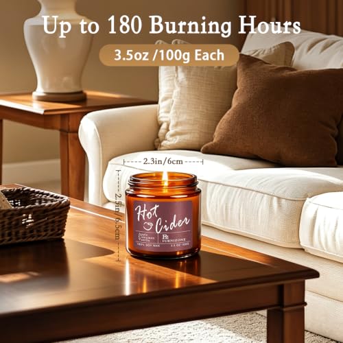 Amber Fall Candles Set - 6 Scented Autumn Soy Candles, 180 Hours Burn Time