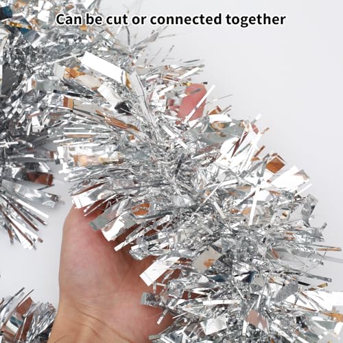 Silver Tinsel Garland Set - 23.6ft Thick Metallic Foil for Christmas & Parties - Variation of Silver