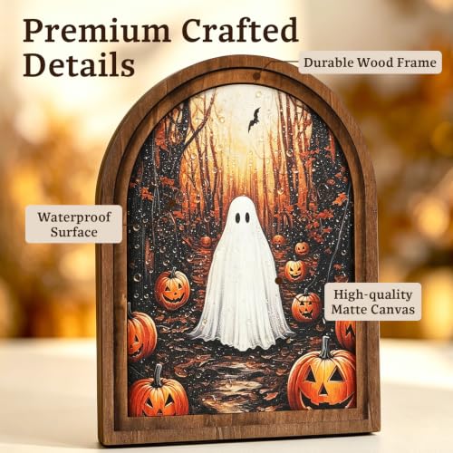Halloween Wooden Arch Sign - Haunted Ghost & Pumpkin Decor for Home & Party