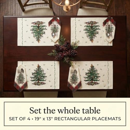 Holiday Placemat Set - 4 Pack, 19x13 Inches, Spode Christmas Tree Pattern