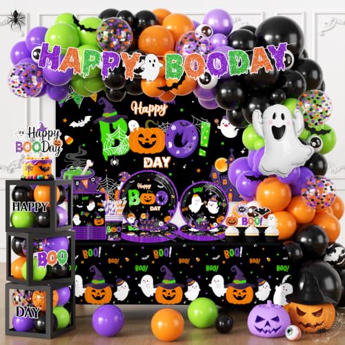 Halloween Birthday Decorations Party Kit with Balloons, Tableware & Garland