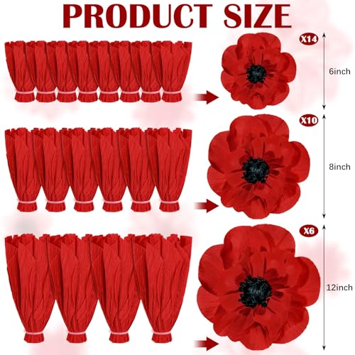 Large Red Poppy Paper Flowers Set of 30 Halloween Party Decor - Variation of THIS listing
