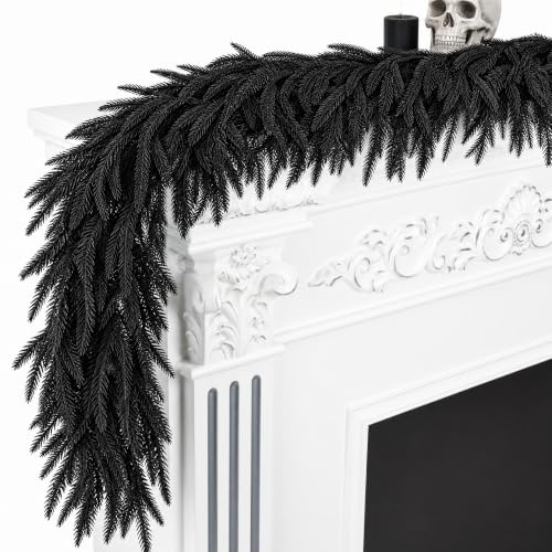 6ft Black Halloween Garland - Norfolk Pine Vine for Mantle & Decor - D Style / 1 Pc