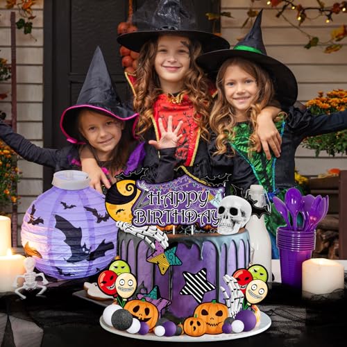 27pcs Halloween Birthday Cake Topper Set - Pumpkin Bat Moon Party Decorations