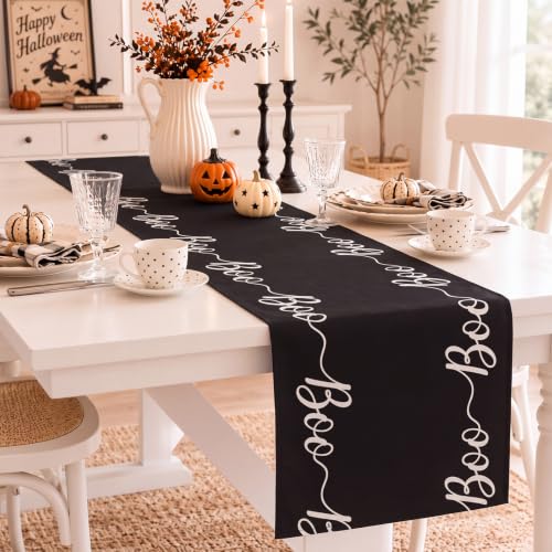 Halloween Boo Paper Table Runner - Black & White, 25 Feet, Versatile Decor