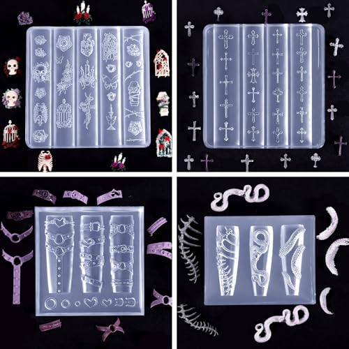 Gothic Nail Art Molds 3D Skull Rose Design Silicone Set - Laza