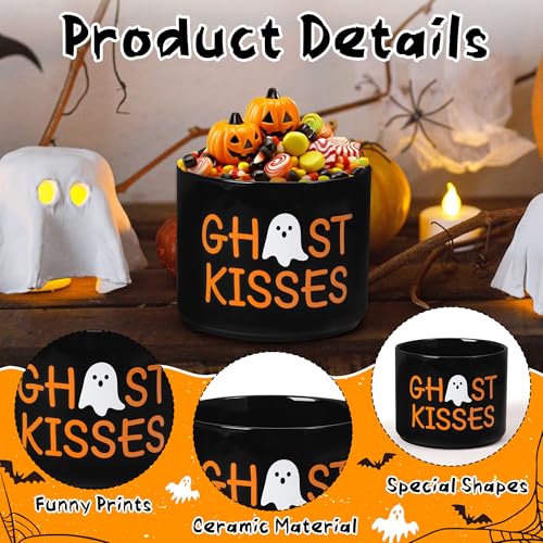 Halloween Ghost Kisses Ceramic Candy Dish Cauldron - Mini Tiered Tray Decor, Snack Bowl, Gift
