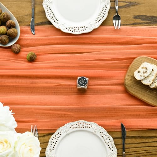 Bright Orange 3-Pack 59x120 Inch Gauze Table Runners for Holiday & Wedding Décor