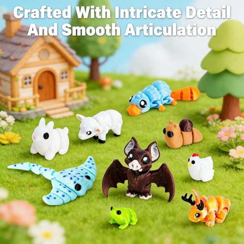 Mini 3D Printed Animal Statues Set - Movable Joints, Realistic Collectible Figurines, Animal-2 Variation