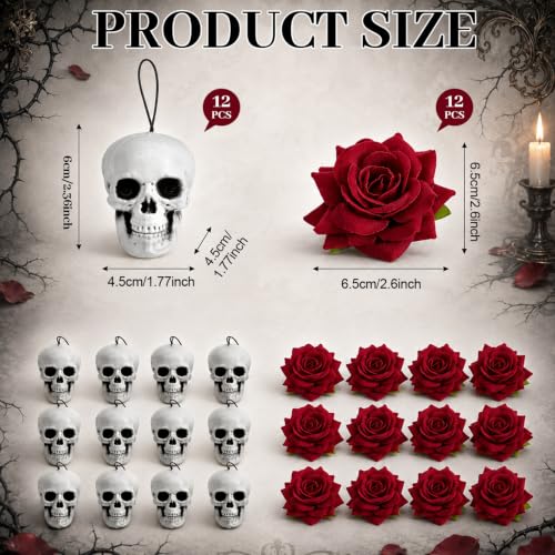 Gothic Halloween Tree Decorations 24Pcs Skull & Rose Hanging Ornaments