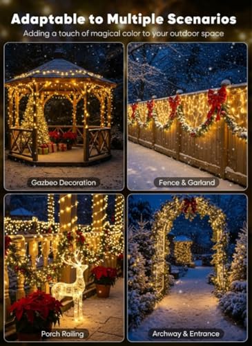 Solar Rope Lights Outdoor Waterproof 72FT 200 LED Warm White - Garden Patio Yard