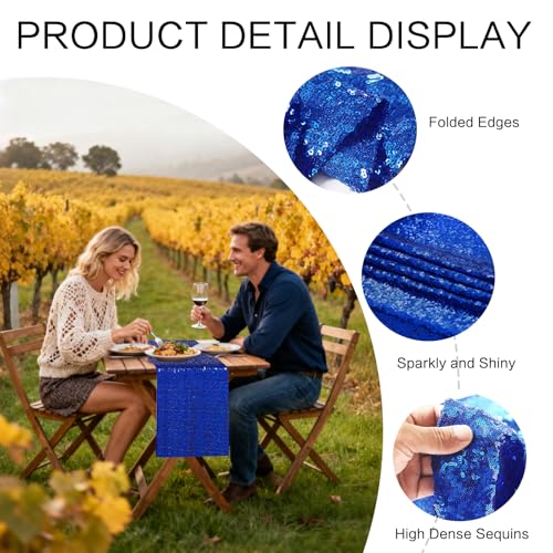 Royal Blue Sequin Table Runners 72 Inches Long - 10 Pack for Weddings & Parties