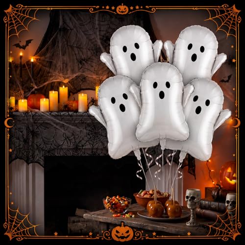 Halloween Ghost Foil Balloons Set of 5 - 22.4 Inch Spooky Party Decorations - Variation: Ghost