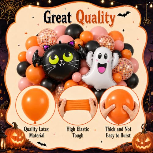 Halloween Balloon Arch Kit Dusty Pink Orange Black BOO Balloons - Variation of Dustypink-Orange-Black