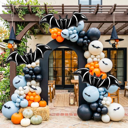 Black Bat Foil Balloons - Giant Halloween Bat Decorations, 6 Pack with Hanging Ribbons - Variation: Black Bat